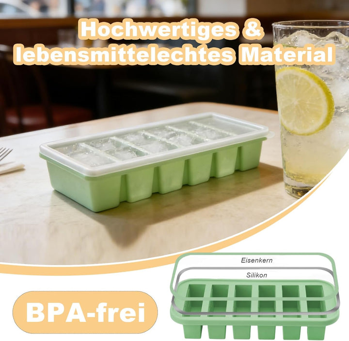 2 Stück 6 Löcher Silikon Gefrierform mit Deckel, BPA-frei Suppen Einfrieren Behälter mit Fülllinien,