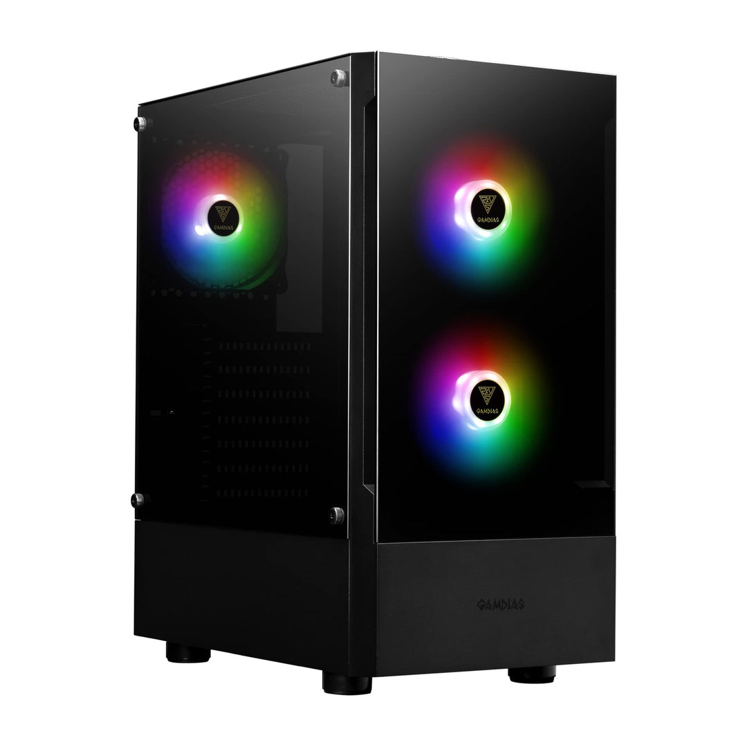 GAMDIAS ATX Mid-Tower Gaming-PC-Gehäuse, Enthält 3 x 120 mm ARGB-Lüfter, High Airflow Mesh Front, Ge