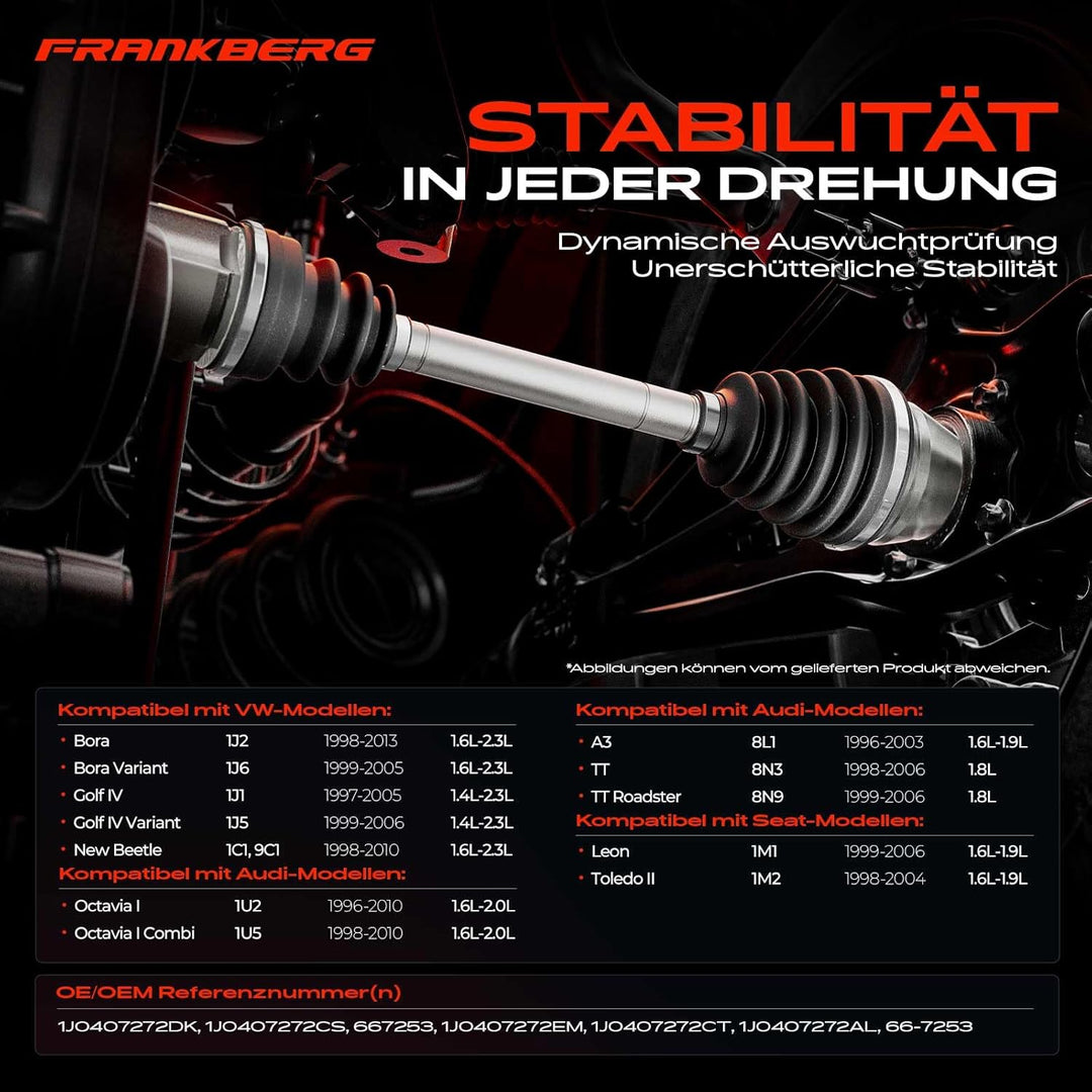 Frankberg Antriebswelle Vorne Rechts für A3 8L1 TT 8N3 Leon 1M1 Octavia I 1U2 B-o-r-a 1J2 1J6 Golf I