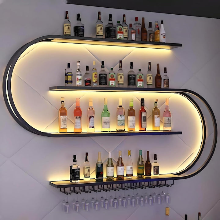 Wand montiertes Weinregal, halbrundes mehrschichtiges Weinregal mit Weinglashaken, Weinflaschen-Präs