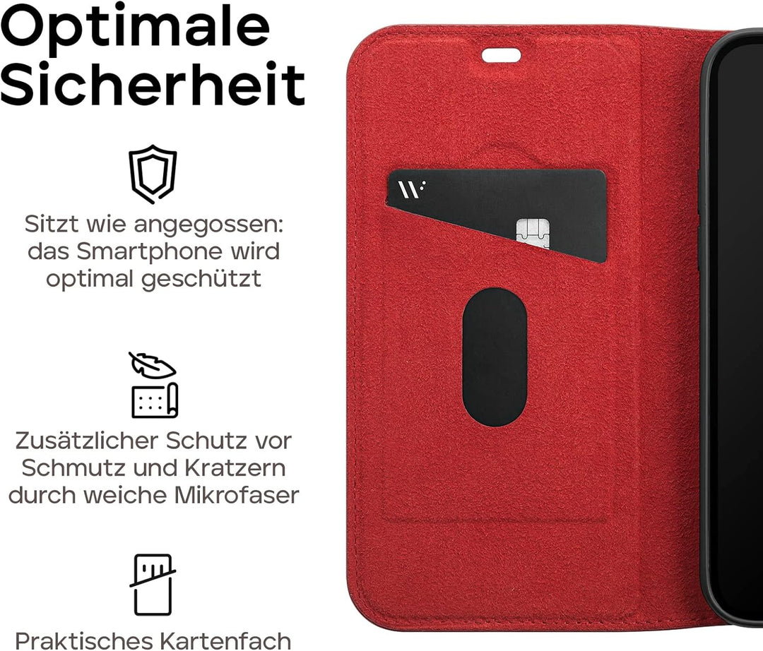 WIIUKA Hülle für iPhone 13 Pro Max, Deutsches Premium Leder, mit Kartenfach, extra Dünn, Handyhülle