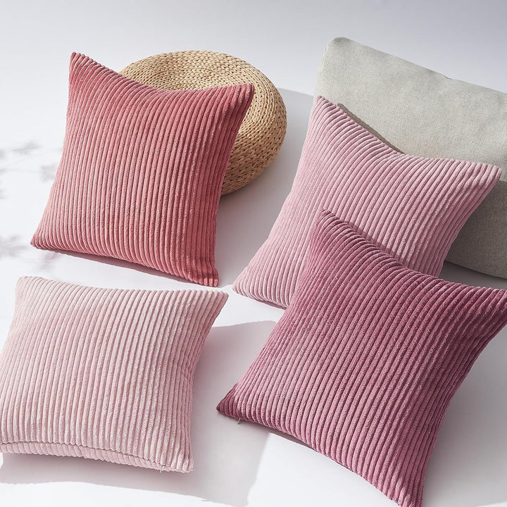 Topfinel Kissenbezug 50x50 cm rosa 4er Set Kordsamt Kissenbezüge Kissenhülle Dekokissenbezug sofakis
