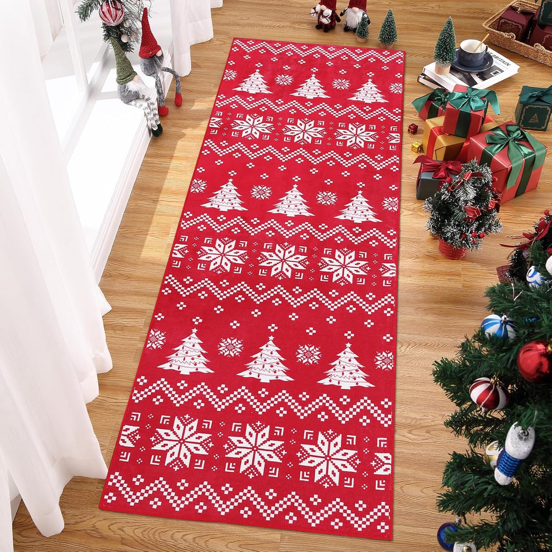 CAROMIO Weihnachts Schneeflocken Innenläufer, Maschinenwaschbarer Teppich Rutschfester Bodenteppich