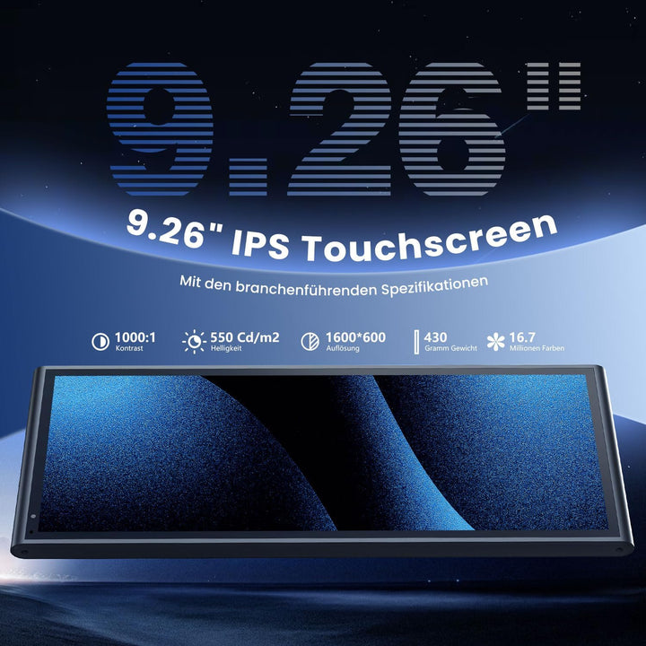 Krunia 9,26" Drahtloses Tragbares CarPlay Display für Apple CarPlay & Android Auto, OTA-Updates, Rüc