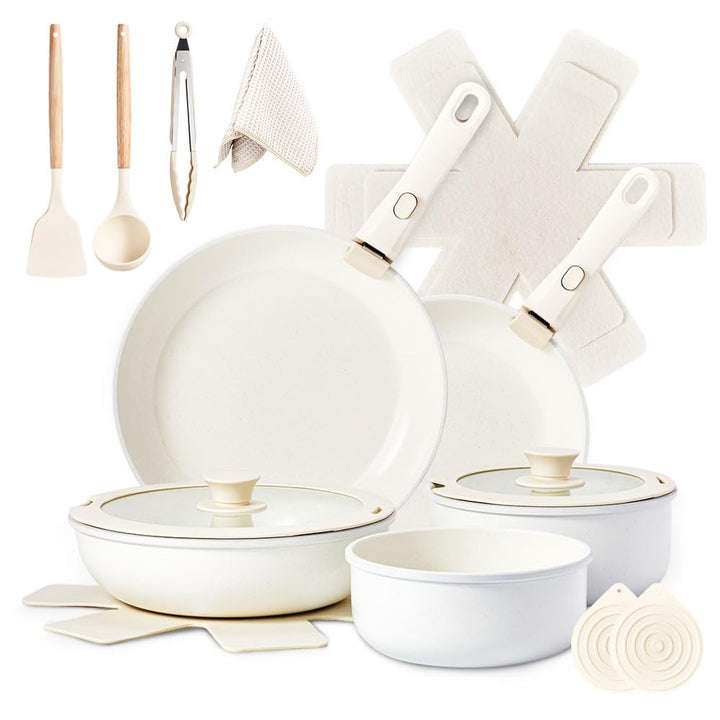 LEADZM Keramik Topfset Induktion，Pfannenset，Kochtopf Set mit Deckel，Induktions Töpfe Set，19-Teilig，A