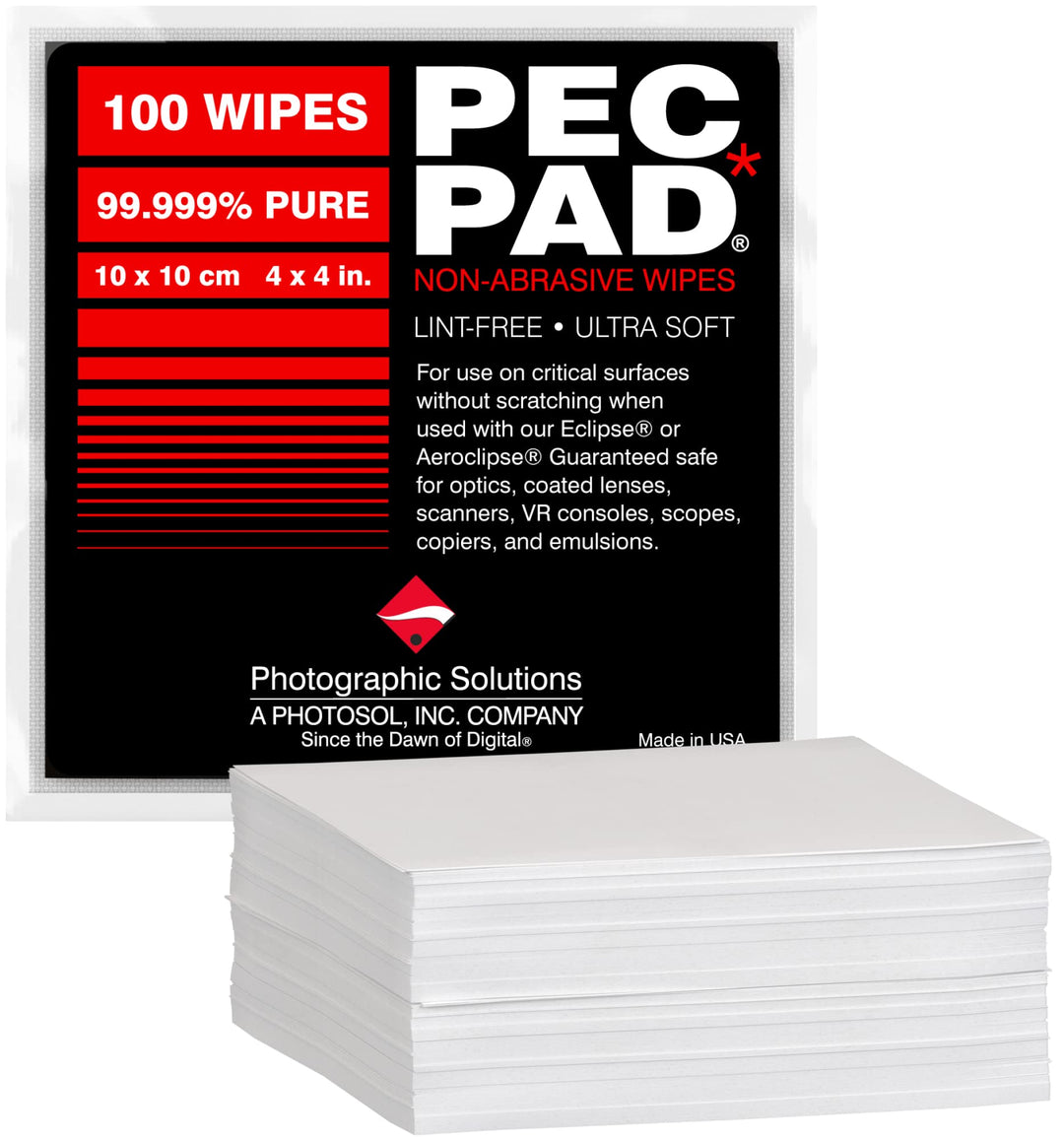 PEC-PAD Lint Free Wipes 4”x4” Non-Abrasive Ultra Soft Cloth for Cleaning Sensitive Surfaces Like Cam