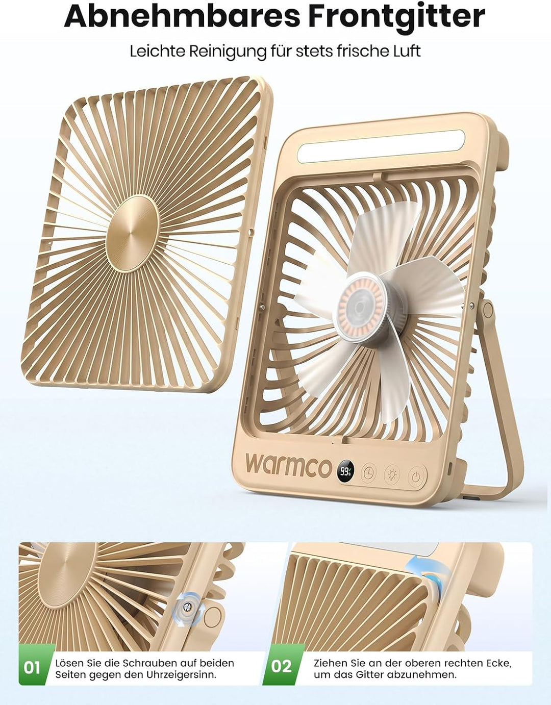 Warmco D4 Max Camping Ventilator 20000mAh, 45W Schnellladen, 2,5H Volladung, Ultraflach Akku Ventila