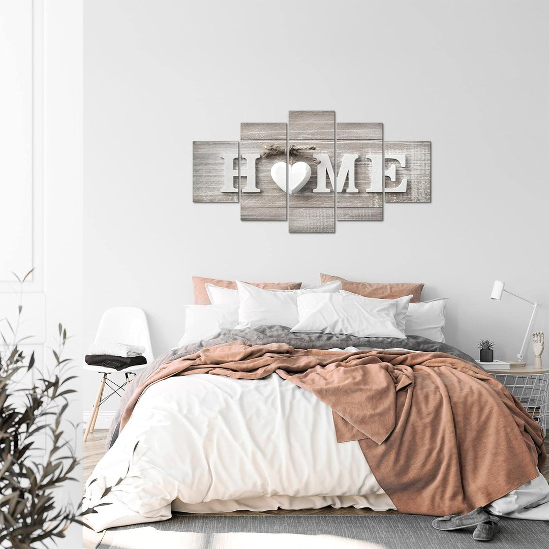 Runa Art Bild Wohnzimmer Home Herz 5 Teilig Landhausstil Beige Braun Wandbilder auf Vlies Leinwand 5