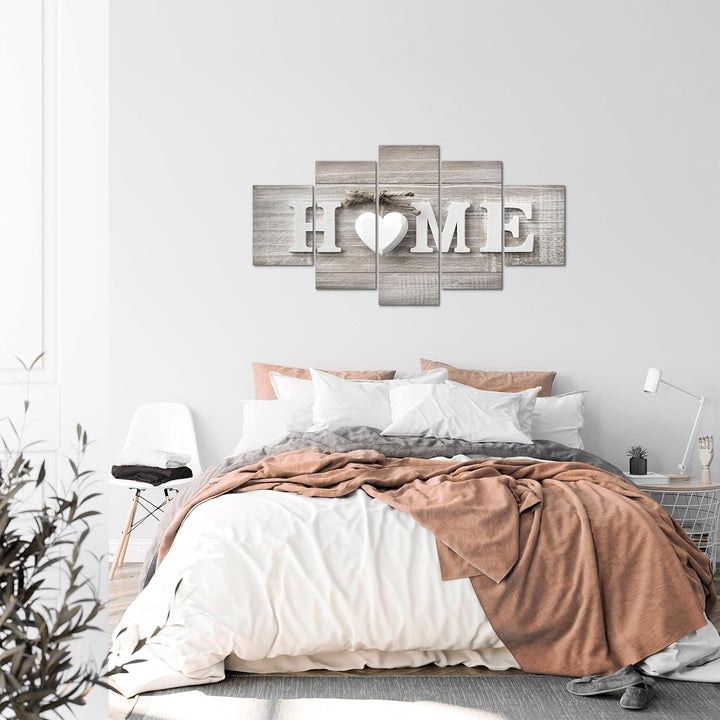 Runa Art Bild Wohnzimmer Home Herz 5 Teilig Landhausstil Beige Braun Wandbilder auf Vlies Leinwand 5