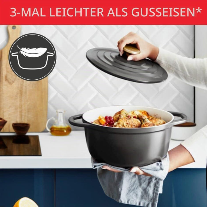 Tefal E2554604 Auflaufform, rund, antihaftbeschichtet, Aluminiumguss (leichter als Gusseisen) mit De