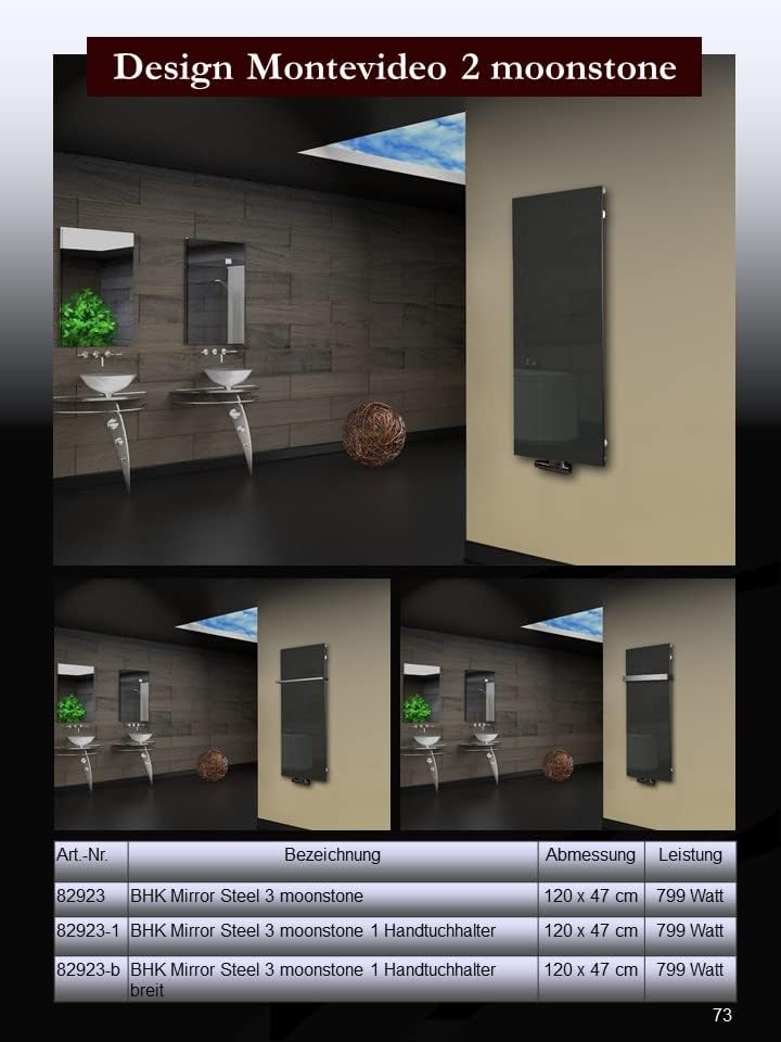 Badheizkörper mit Glas Design Montevideo 2 Glasfront 120x47cm 799 Watt anthrazit moonstone SZAGATO H
