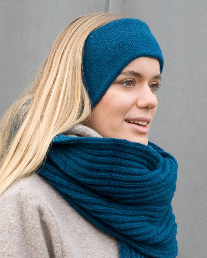 FosterNatur, Merino Stirnband mit Ohr, 100% Wolle (Baumwollfutter) Petrol, Petrol