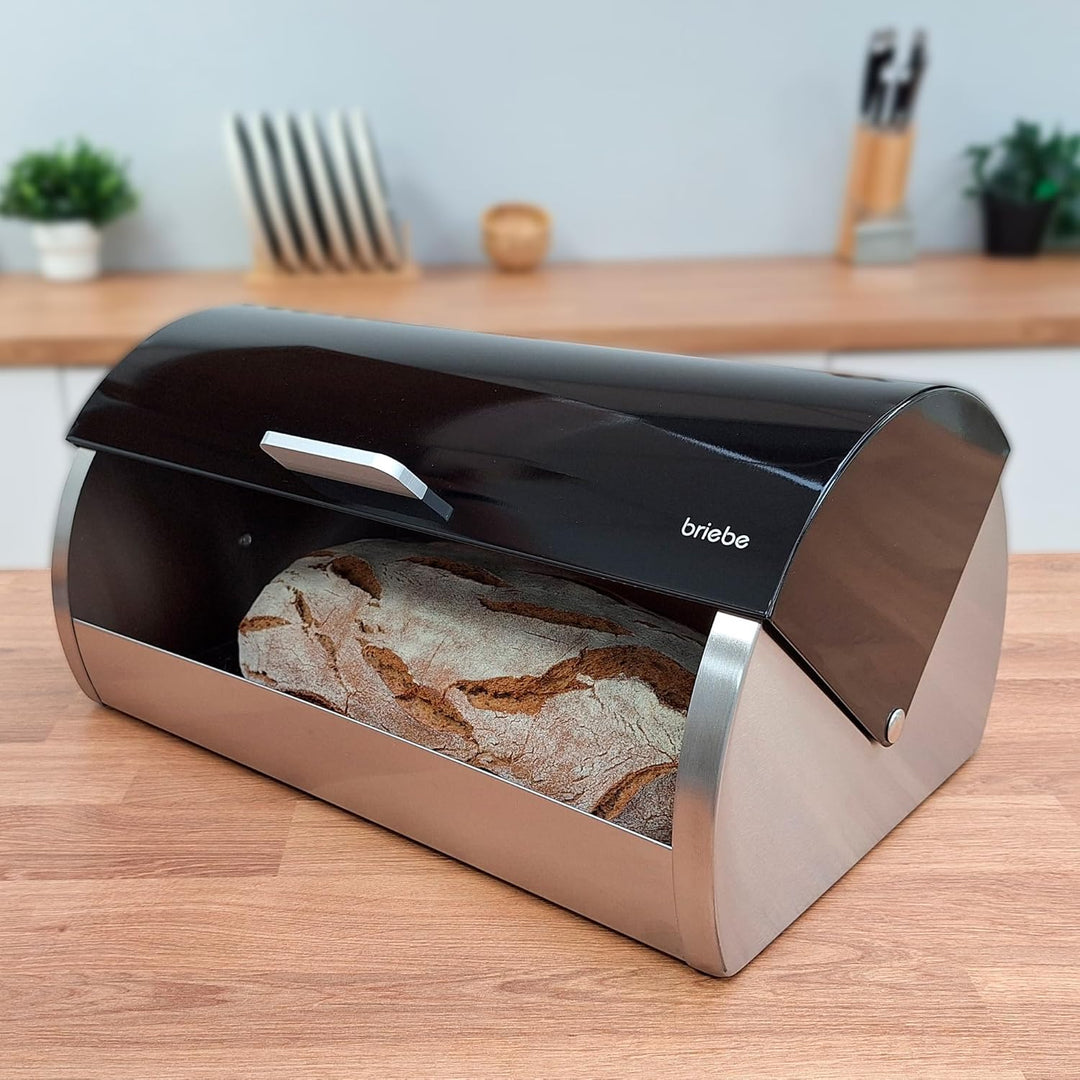 briebe Set aus Brotkasten +3 Küchenvorratsdosen Edelstahl, Brot- und Brötchenbehälter, Schiebedeckel
