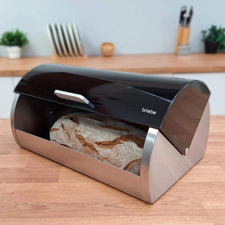 briebe Set aus Brotkasten +3 Küchenvorratsdosen Edelstahl, Brot- und Brötchenbehälter, Schiebedeckel