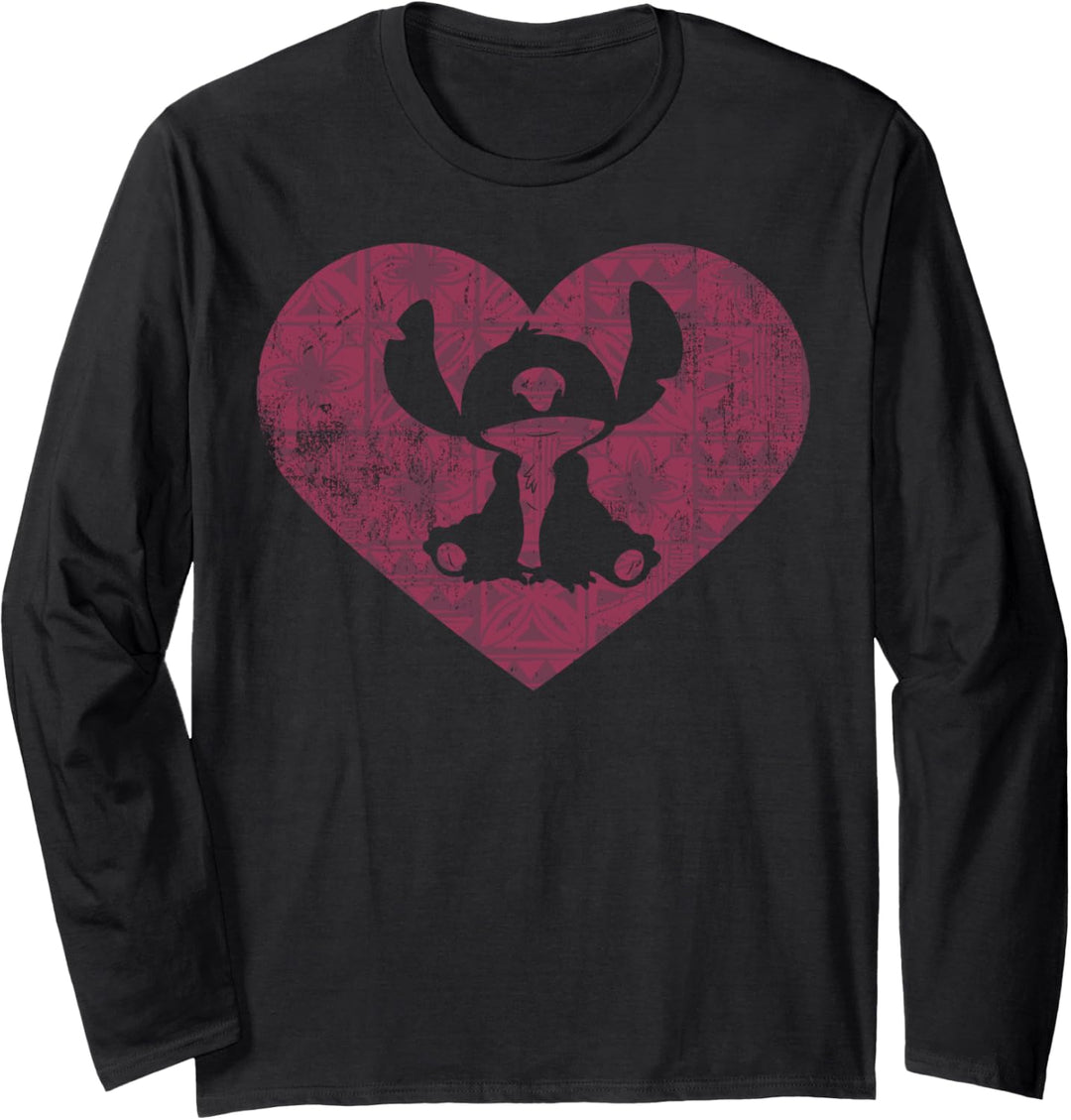 Disney Lilo & Stitch Valentinstag Stitch Heart Silhouette Langarmshirt