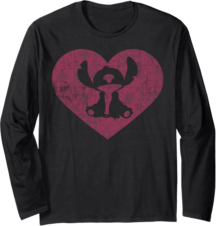 Disney Lilo & Stitch Valentinstag Stitch Heart Silhouette Langarmshirt
