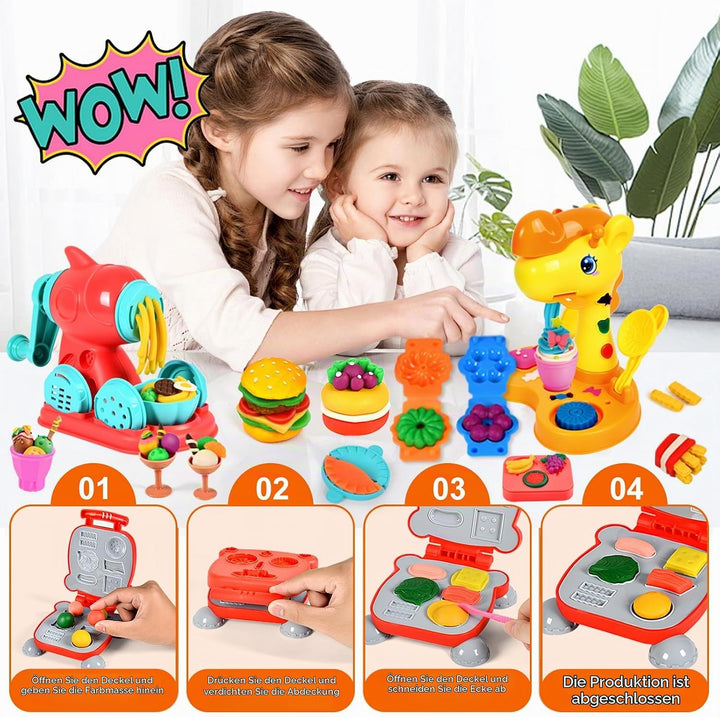 Knete Dough Set für Kinder,Knete Set für Kinder,Kitchen Creations Nudelmaschine Spielset Burger Eisc