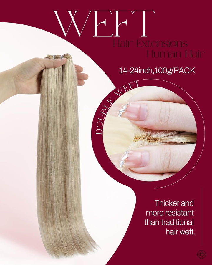 Moresoo Echthaar Tressen zum Einnähen Blond Remy Weaving Extensions Echthaar Tressen zum Einnähen Se