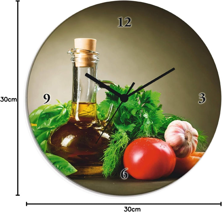 ARTLAND Wanduhr ohne Tickgeräusche Glas Quarzuhr Ø 30 cm Rund Lautlos Italien Essen Gemüse Gewürze K