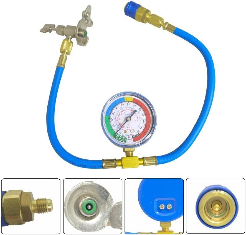 TOTMOX Durable R134A Auto 16,9 '' Kältemittel-Klimaanlagen-Füllschlauch mit Manometer, Gummi-Hochdru