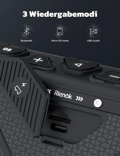 RIENOK S11 Bluetooth Lautsprecher 30W Musikbox mit EQ Modus USB-Audio IPX7 Bluetooth Box 24h Akku Tr