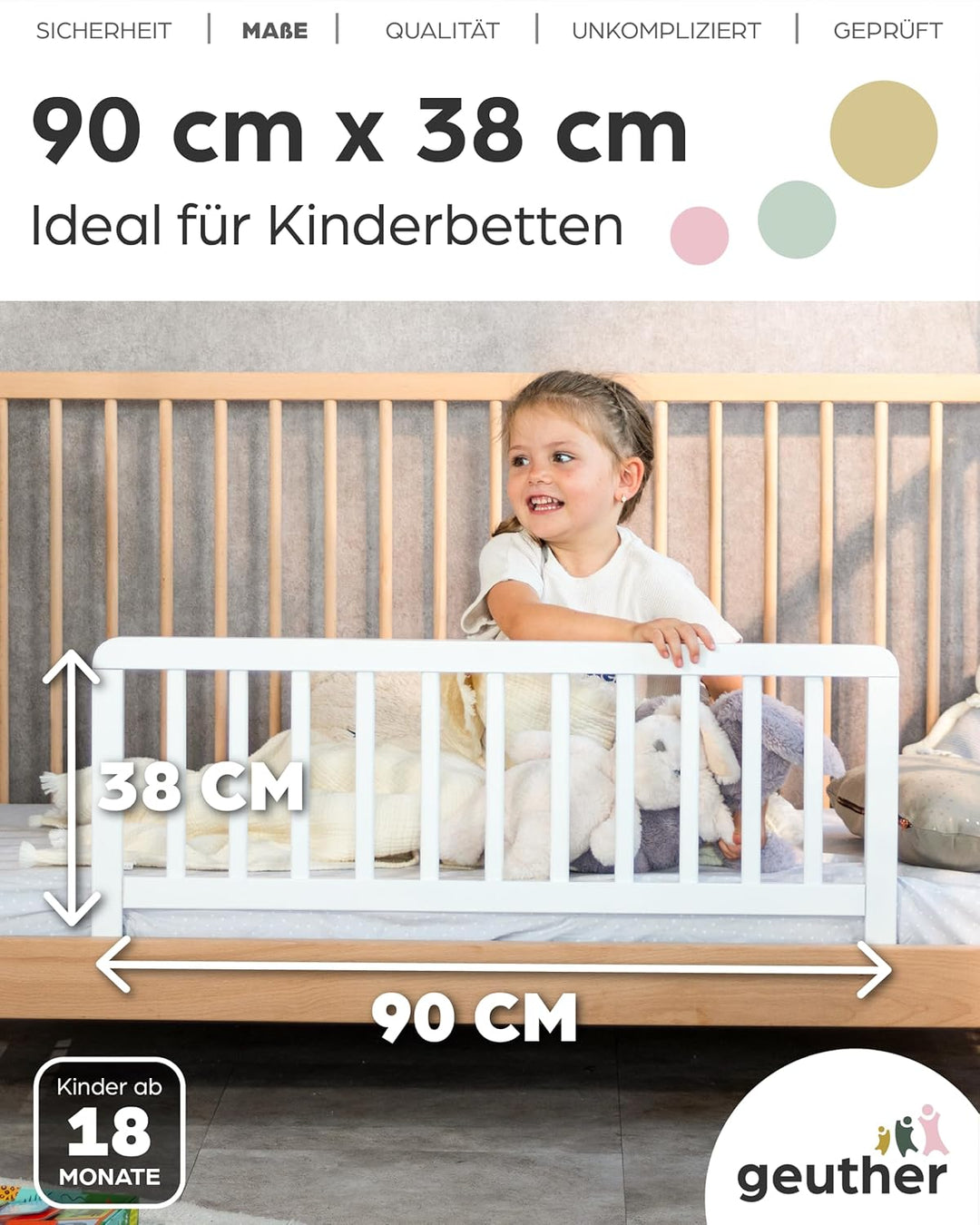 Geuther Bettschutzgitter in 90 und 140 cm, Farbe Weiss, Grösse 90 cm Weiss 90 cm (1er