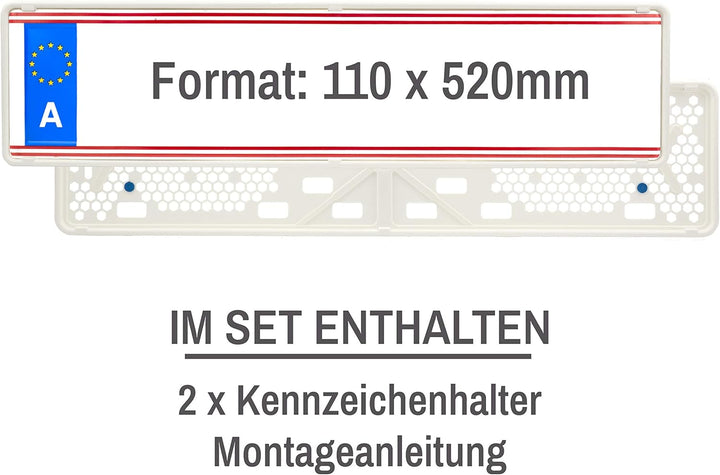 EUROSNAP Auto Kennzeichenhalter Weiss 2er Set Inklusive Montageanleitung - für Österreich - Dezenter