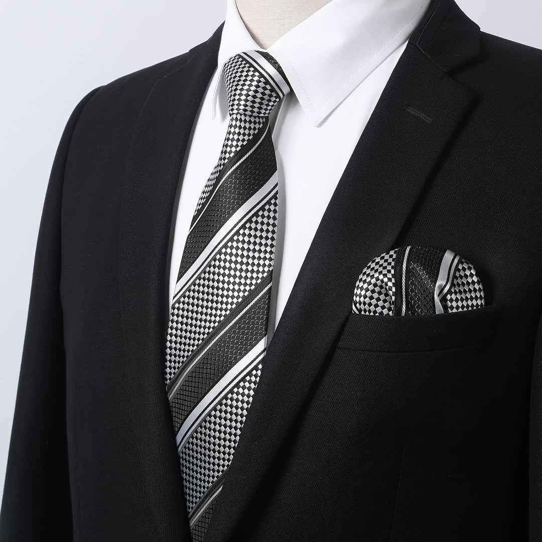 HISDERN Herren Hemd Langarm Einfarbige Hemden mit Krawatte und Taschentuch Formelle Businesshemd Hoc