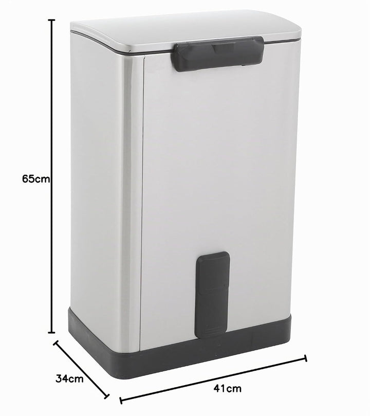 EKO E-Cube Tretmülleimer 40L Edelstahl (34.5 x 40,3 x 65 cm, Dämpfer-System, Fingerabdruck frei, Sta