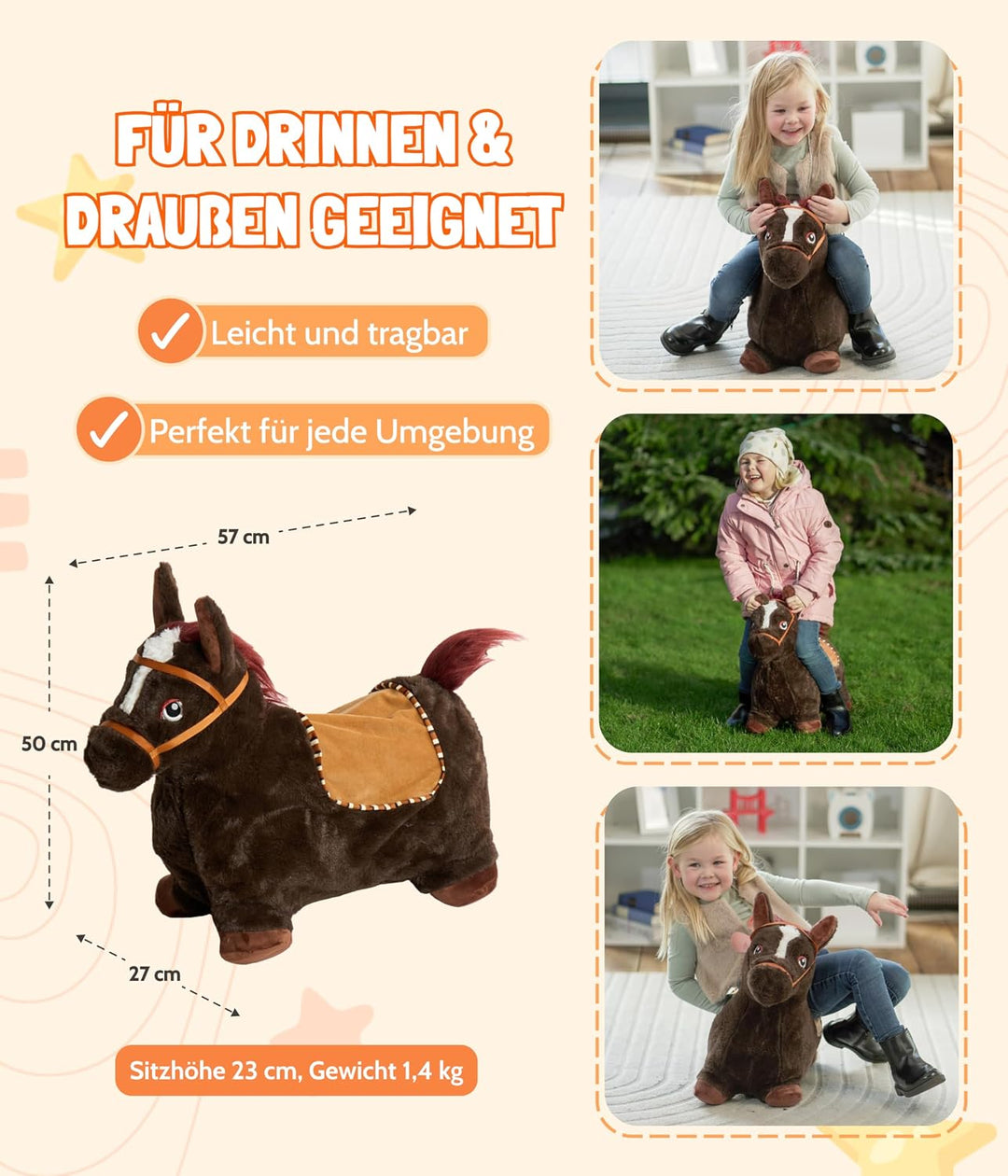 Bayer Chic 2000 Hüpfpferd Dunkelbraun | Inkl. Bezug &amp; Pumpe | Ab 18 Monaten | Aufblasbares Hüpfpferd