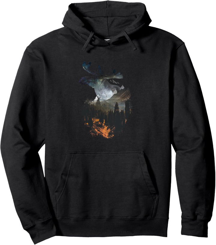 Elch Doppelbelichtung Reale Wildlife Natur Pullover Hoodie