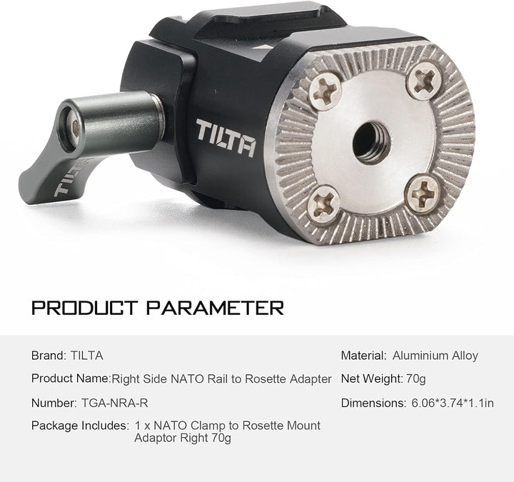 Tilta Right Side NATO Rail to Rosette Adapter Kompatibel mit DJI RS 2/RS 3 Pro/RSC 2/RS 3 TGA-NRA-R