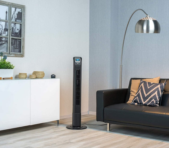 Sichler Haushaltsgeräte Turmventilator leise: 3-stufiger Design-Turmventilator mit Ionisator, 75°-Os