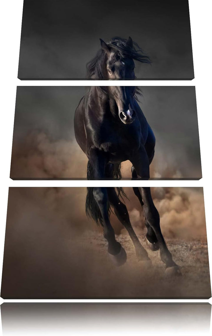Pixxprint Elegantes schwarzes Pferd Schwarz/Weiss 3-Teiler Leinwandbild 120x80 Bild auf Leinwand