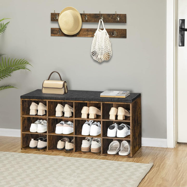HOOBRO Garderobe Schuhregal Set, Schuhbank mit 12 Fächern, Schuhregal mit gepolsterter Sitzbank, Wan
