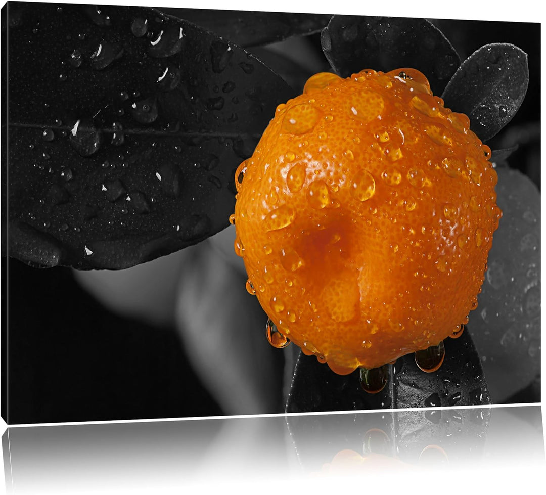 Orange Orangejuice Black Waterdrop on Orange schwarz/weiss Format: 100x70 auf Leinwand, XXL riesige