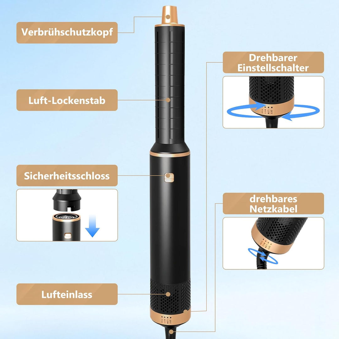 RUIZHI 5 in 1 Airstyler Rundbürstenföhn Haartrockner, 110000 U/Min 3 Temperaturregelung Multifunktio