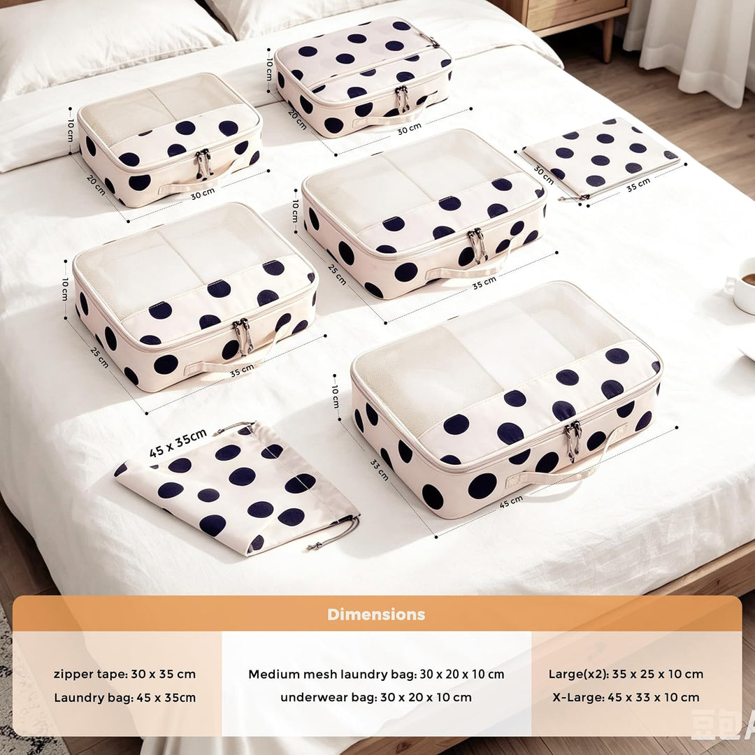 ECOHUB Koffer Organizer 7-teilig mit Stilvollem Designs für Reisen Classic Dot, Classic Dot