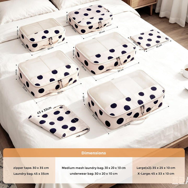 ECOHUB Koffer Organizer 7-teilig mit Stilvollem Designs für Reisen Classic Dot, Classic Dot