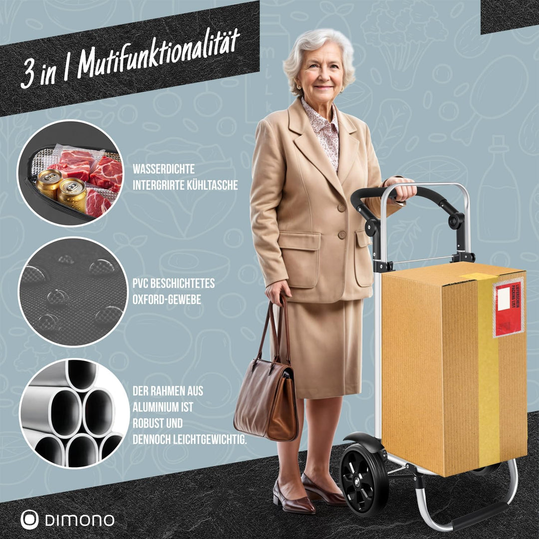 Dimono® Einkaufstrolley Klappbarer 3 in1 Trolley zum Einkaufen; 56 Liter inkl. Kühlfach; Transportwa