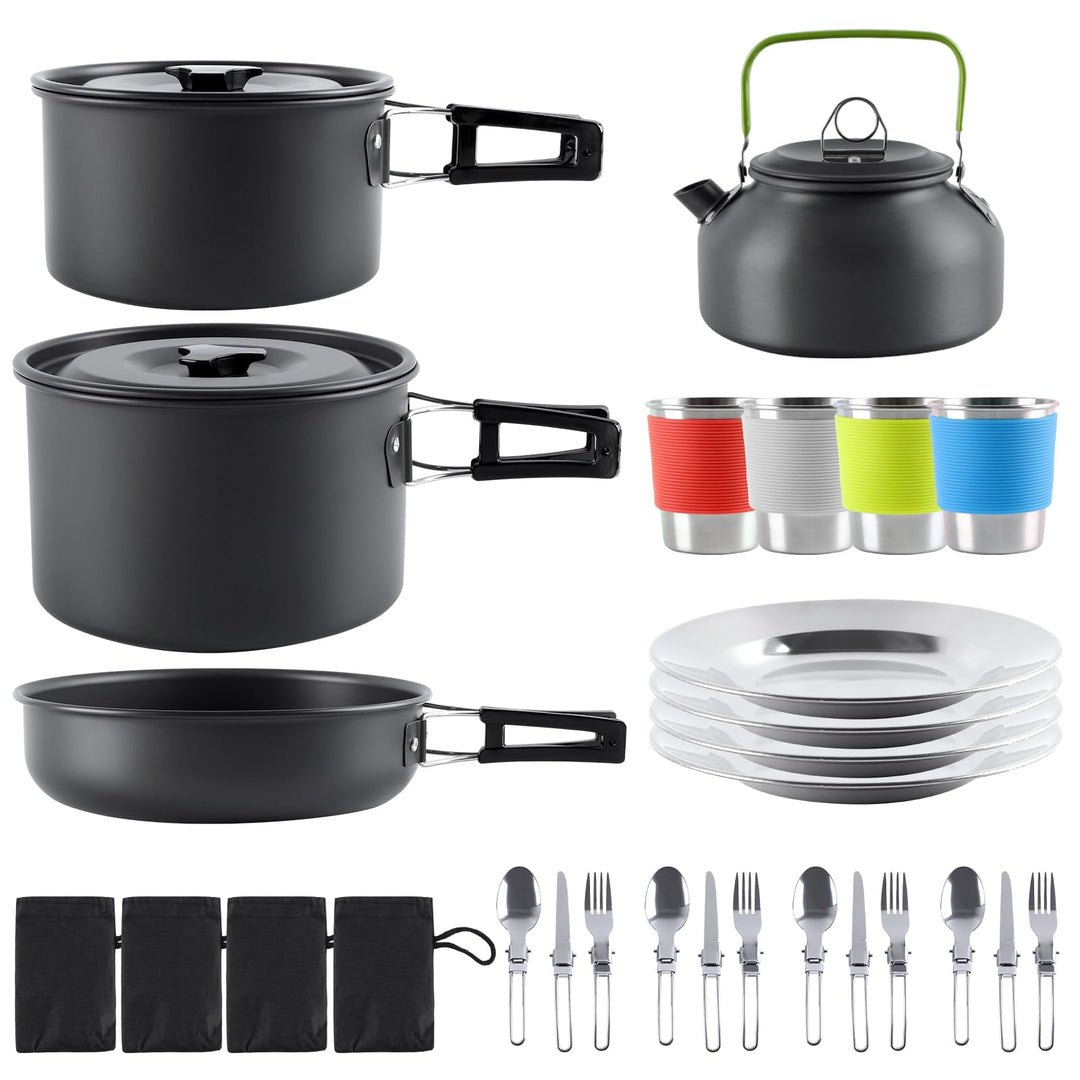 Camping Kochgeschirr Set Kochgeschirr Kochset Töpfen Aluminium, Camping Topf Outdoor Geschirr 4 Pers