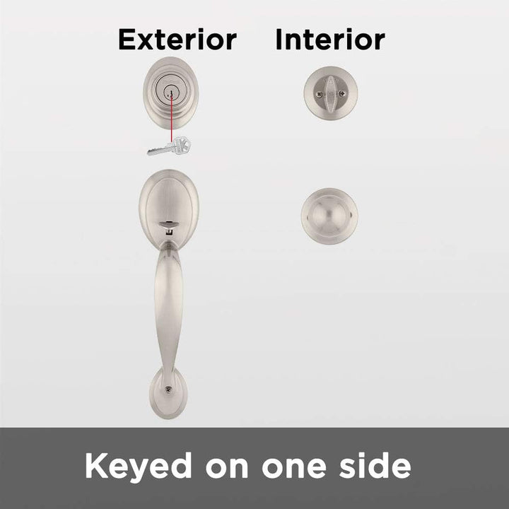 Kwikset 96870-090 Dakota Einzylinder-Griffe mit Poloknauf mit SmartKey in satiniertem Nickel (Metall