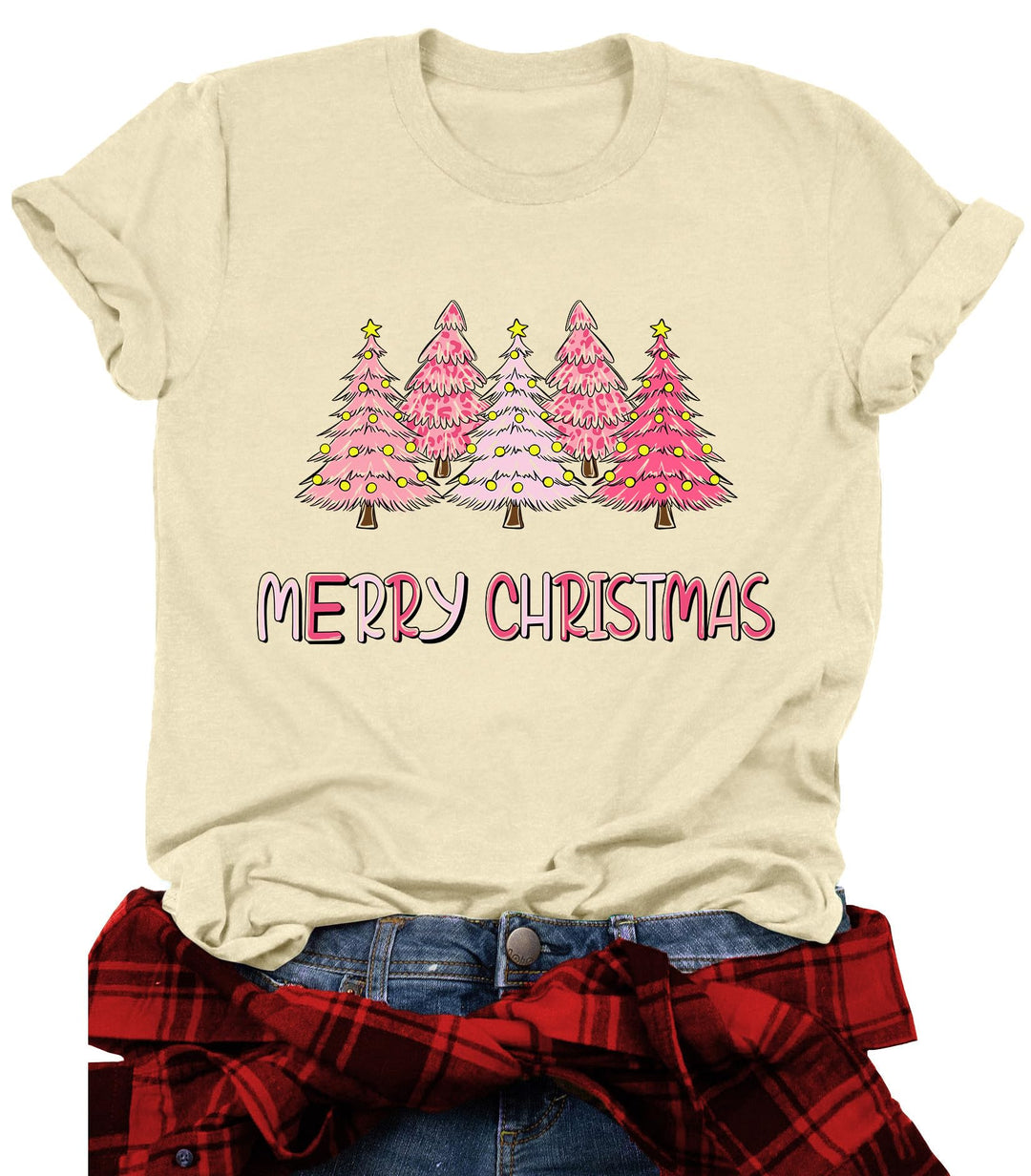 Weihnachts Tshirt Damen Merry Christmas T Shirt Xmas Tree Shirts A-cremefarben1 XL, A-cremefarben1 X