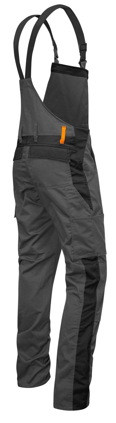 strongAnt Latzhose Herren Stretch Arbeitshose Arbeitslatzhose mit Kniepolstertaschen Schwarz Grau We