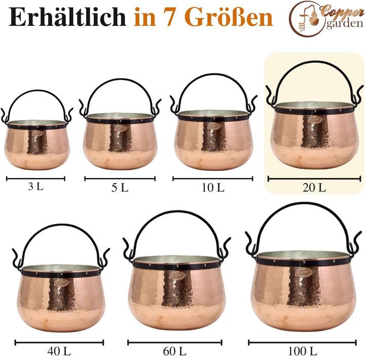 CopperGarden Kupferkessel 20 L mit Henkel I Robuster Kessel aus verzinntem Kupfer: Ideale Wärmeleitu