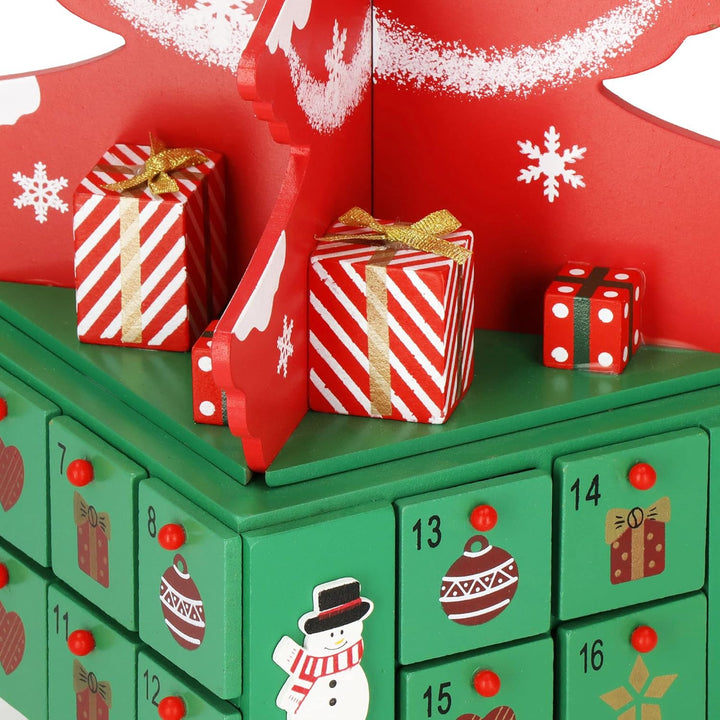SPRINGOS Adventskalender zum Befüllen aus Holz Weihnachtsbaum mit 24 Schubladen