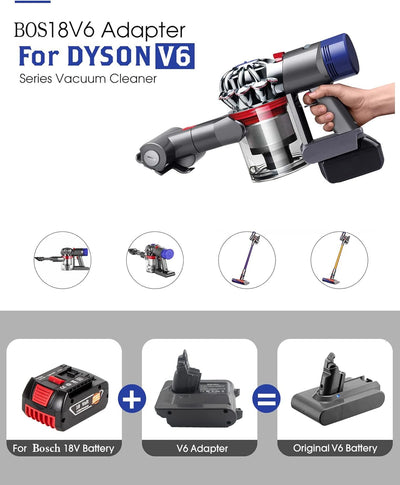 BTRUI für Dyson V6 Akku Adapter für Bosch 18V Lithium Akku, für Dyson V6 AbsoluteMotohead DC58 DC59