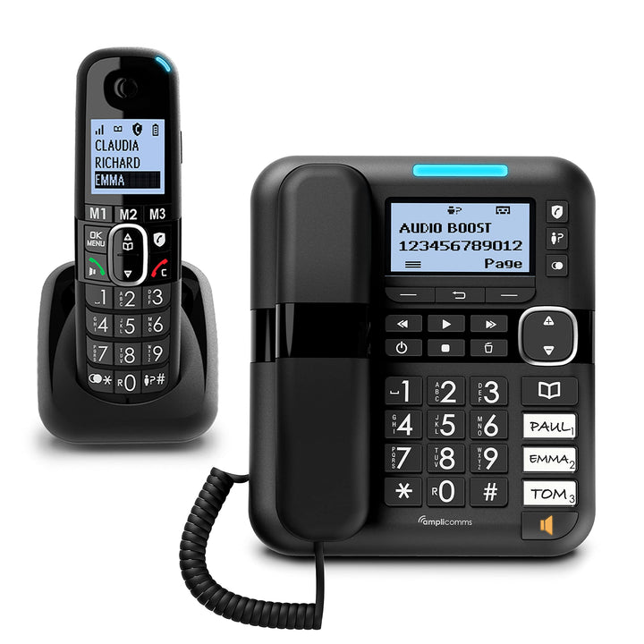 Amplicomms BigTel 1580 Combo DECT Grosstasten Telefon, Anrufbeantworter, zusätzliches Mobilteil, Aud