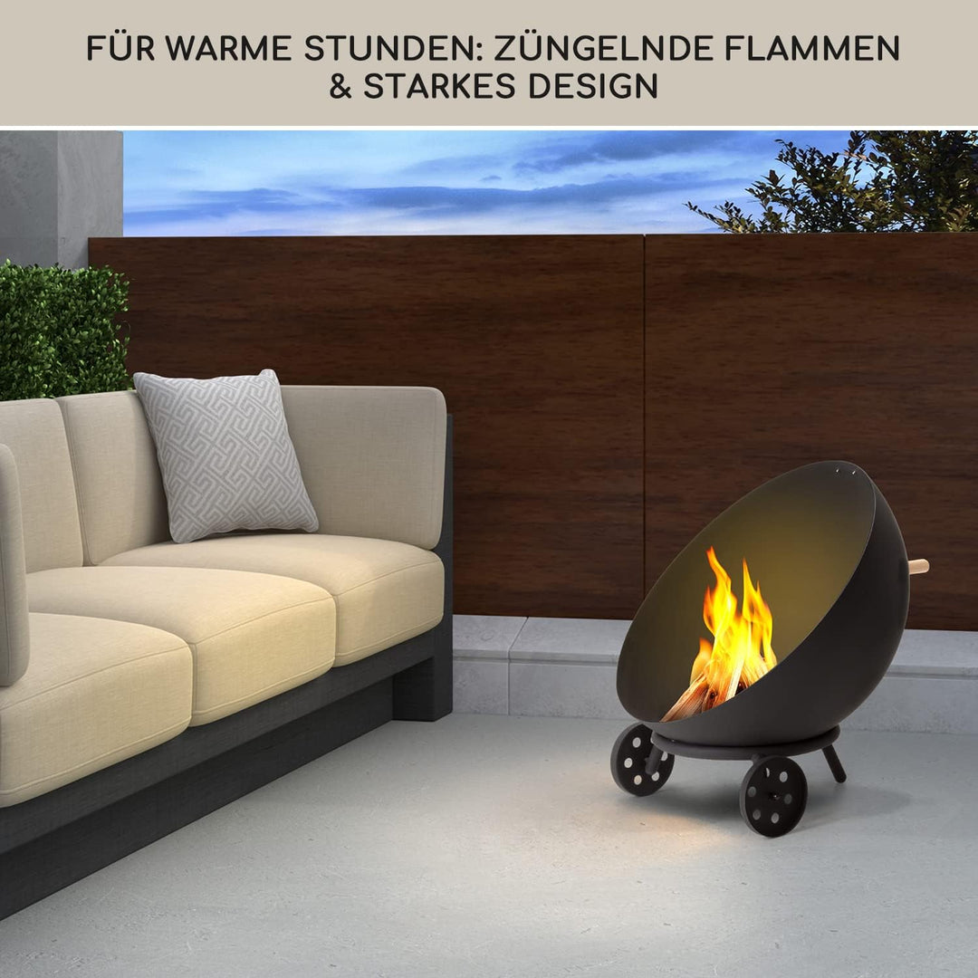 Blumfeldt Feuerschale, Outdoor Stahl-Feuerschale Gross für Balkon & Camping, Mobile Feuerschale 70 c