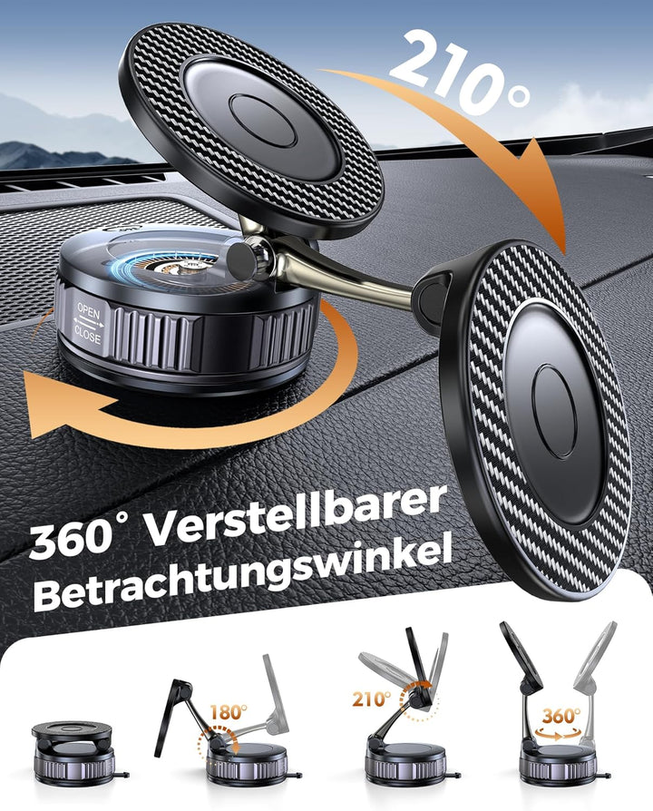 EGV Handyhalterung Auto Magnet – Upgraded Vakuum Saugnapf KFZ Magnethalterung, 360°Drehbar, Kompatib